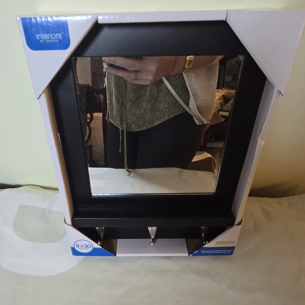 Black Wall Mirror with 3 Hooks